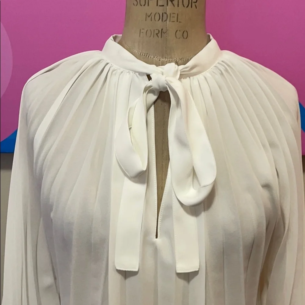 Zara White Pleated Ruffle Sleeve Blouse NWT_2